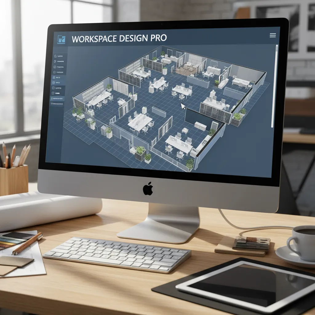 Visualización 3D de distribución de oficina antes de la reforma