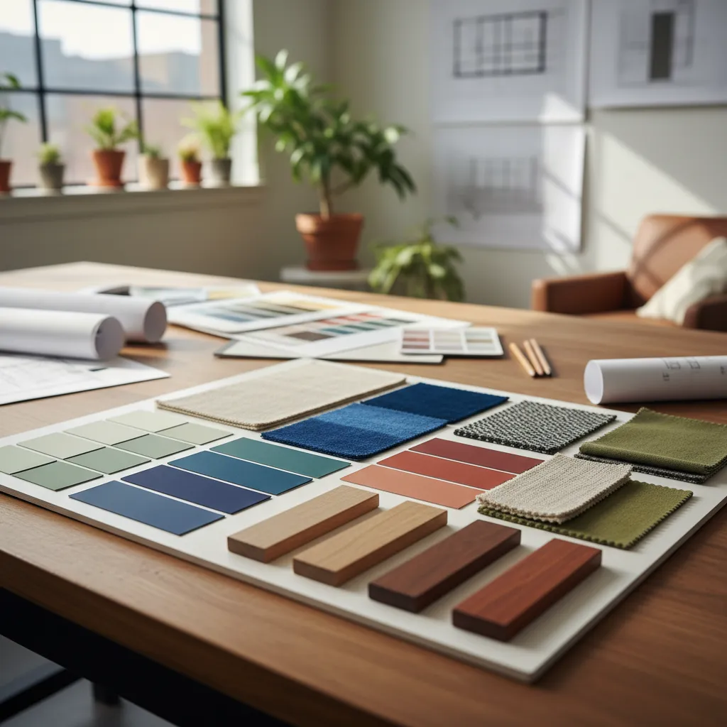 paleta de colores interior con muestras de pintura y materiales