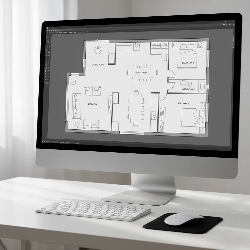Plano digital de una vivienda con distribución de habitaciones