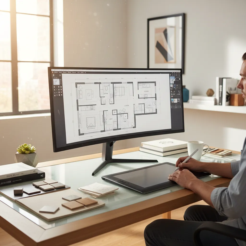 Plano de vivienda siendo diseñado en ordenador