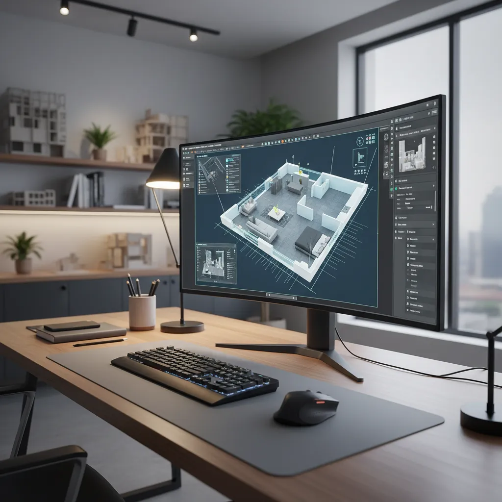 Pantalla con plano digital de vivienda usado para planificar presupuesto