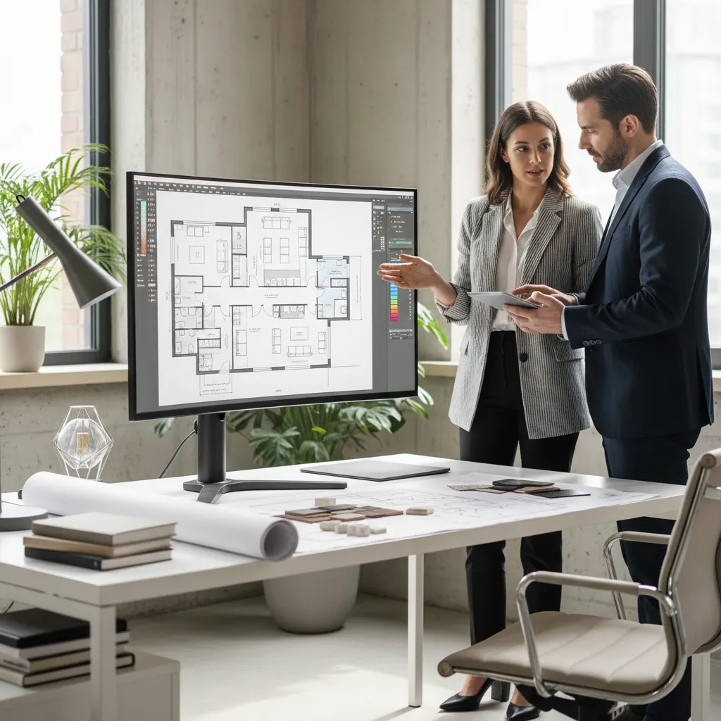 Diseñador revisando plano digital antes de una reforma