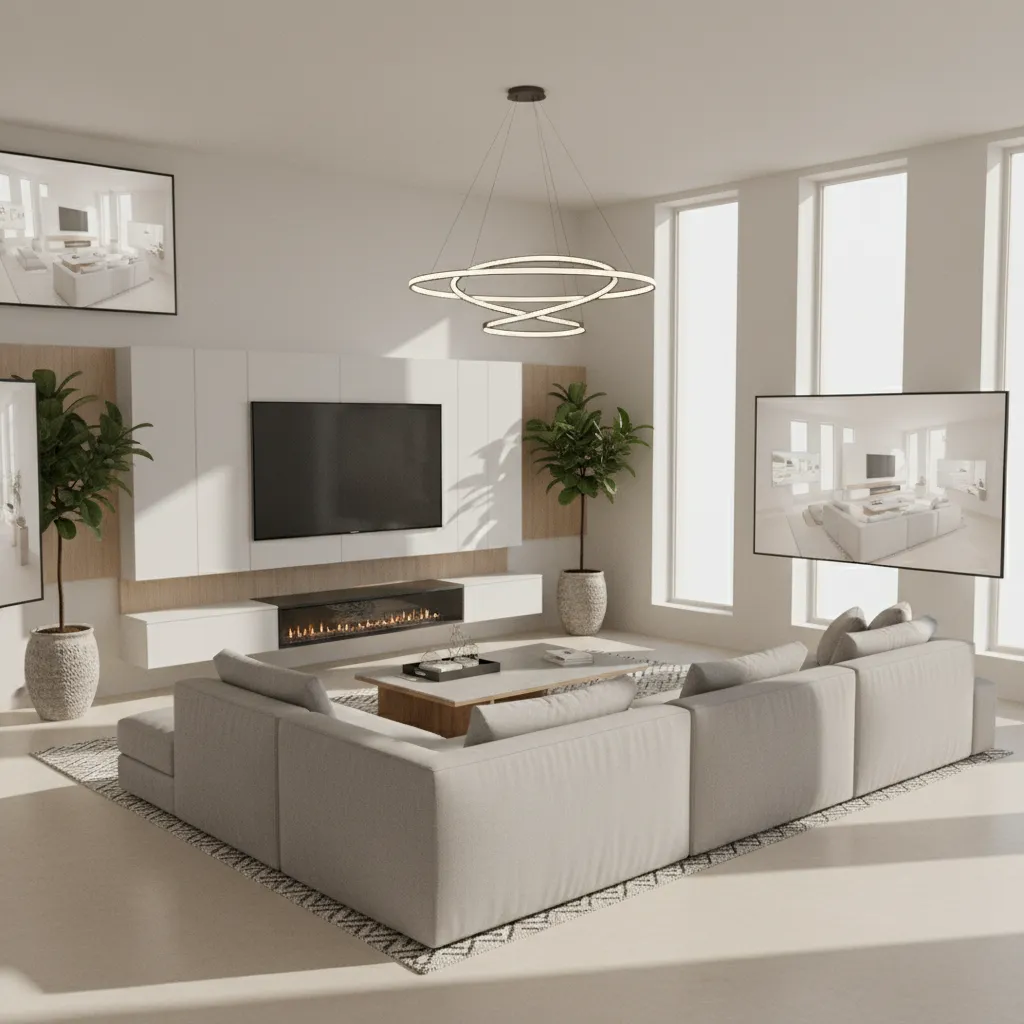 planificación de un salón en modelo 3D con sofá y mesa