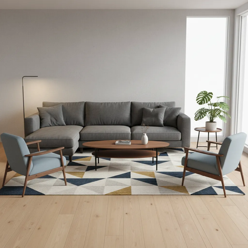 Diseño digital de un salón con muebles colocados en un plano 3D
