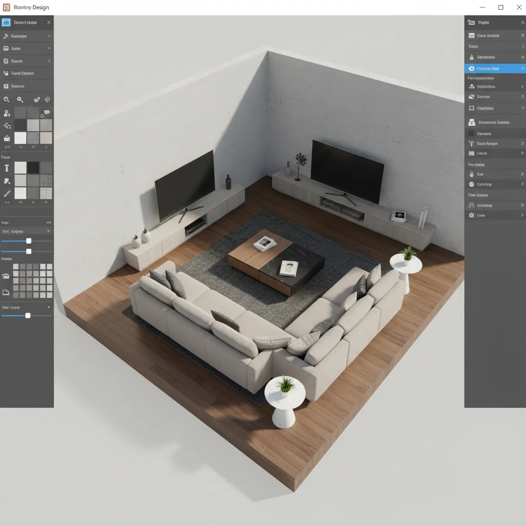 Diseño digital de un salón con muebles colocados en un plano 3D