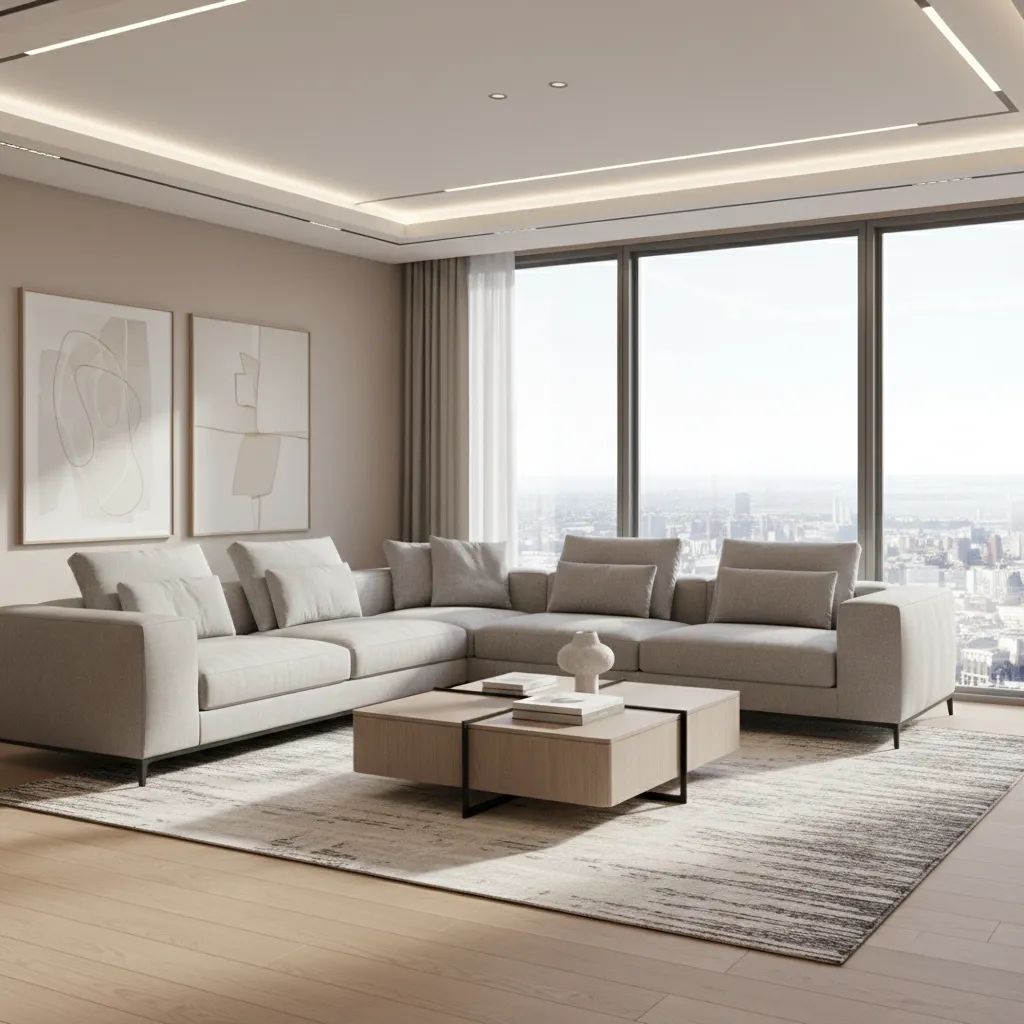 Modelo 3D de salón con muebles y distribución de espacio