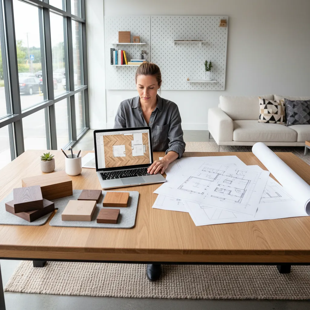 Planificación de suelo de madera en diseño interior