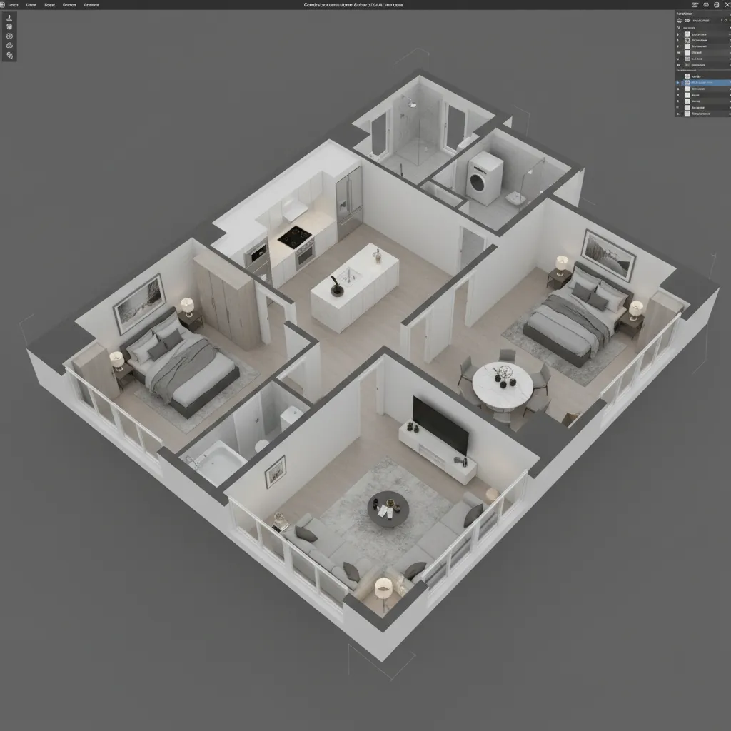 Plano digital de una vivienda completa con varias habitaciones