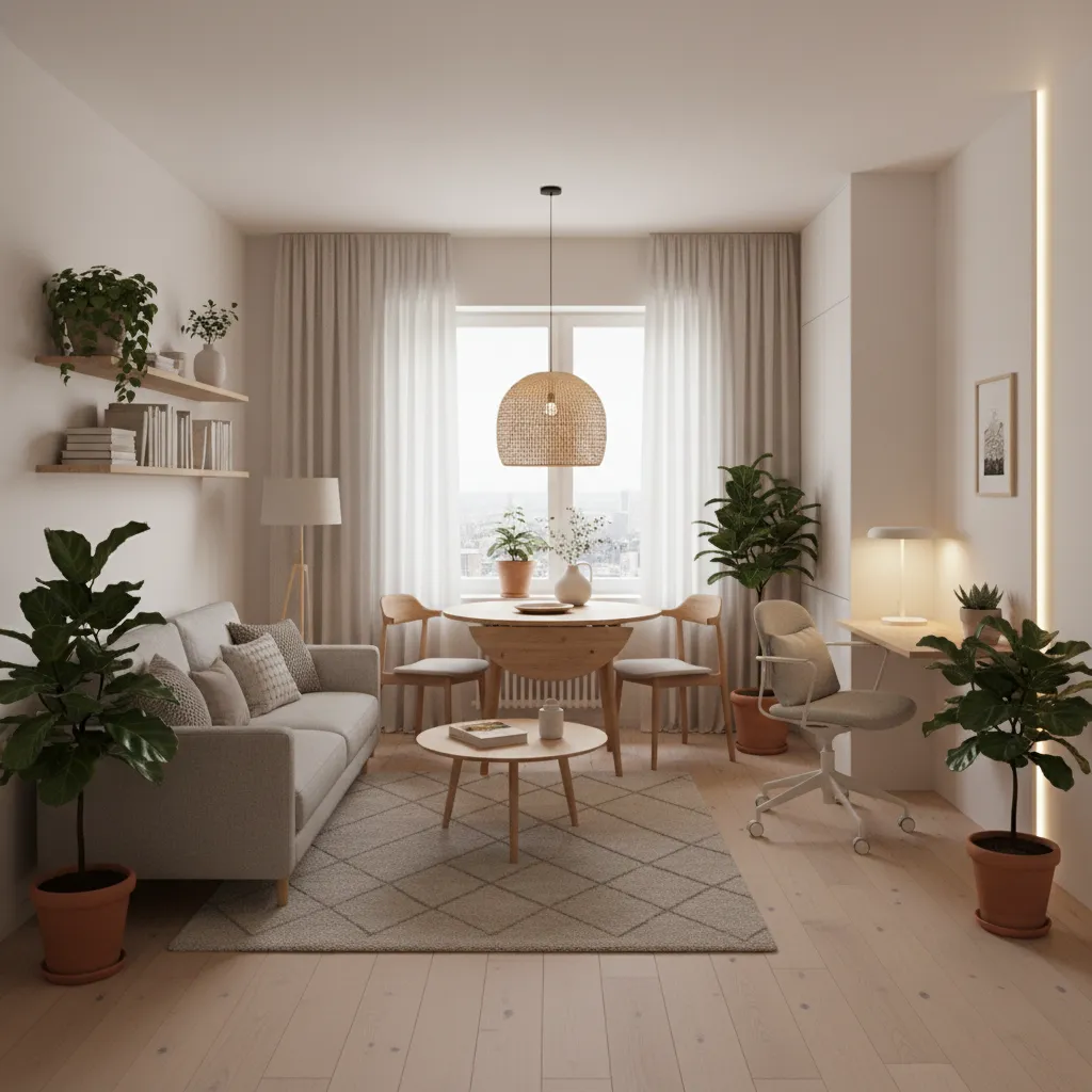 Diseño digital de apartamento pequeño con zonas bien definidas