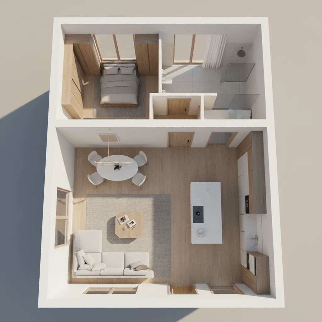 Modelo 3D de una casa generado desde un plano digital