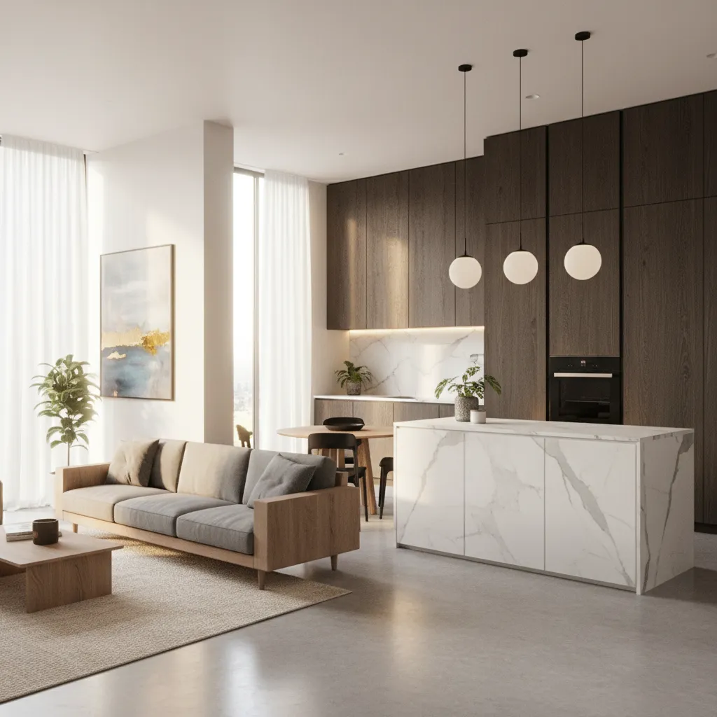 Vista 3D de un apartamento moderno generado con software de diseño