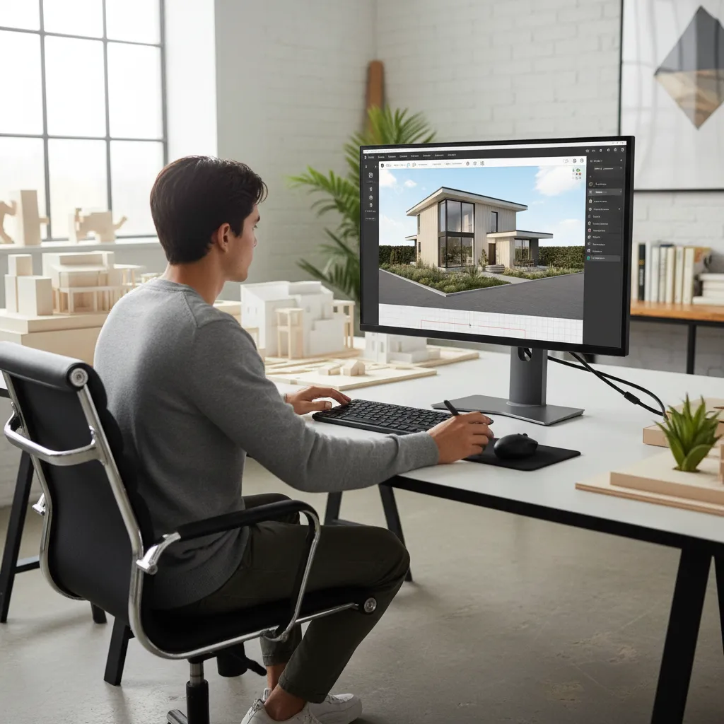 Usuario trabajando con un planificador de casa en 3D en su ordenador