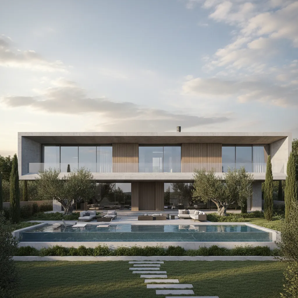 visualización completa de una casa moderna en modelo 3D