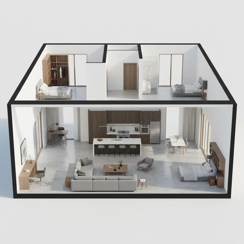 Visualización 3D de la distribución interior de una casa