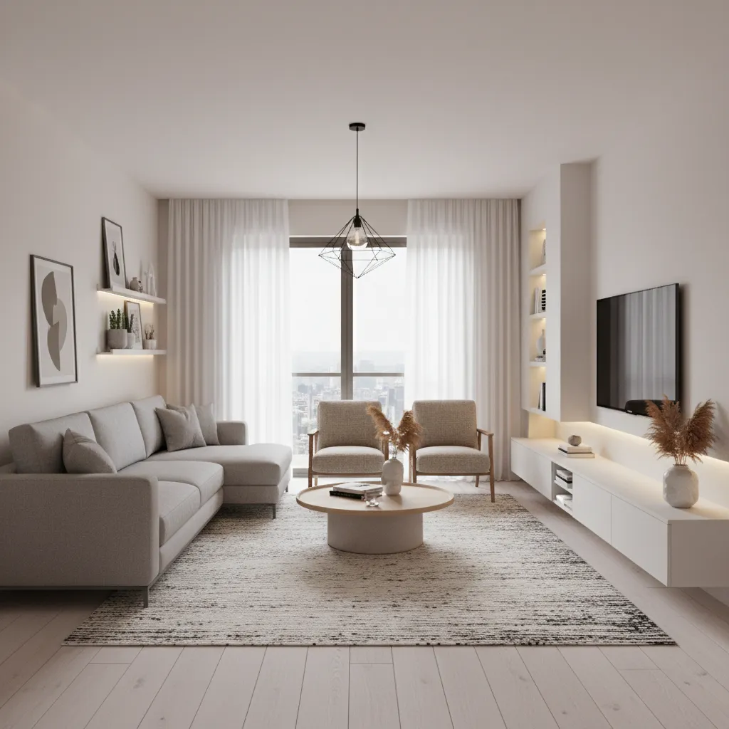 Visualización 3D de una casa con muebles generada en software de diseño