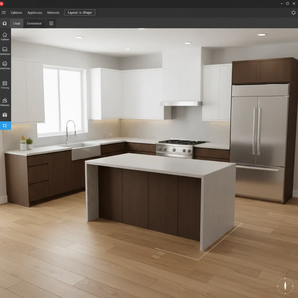 Planificador digital de cocina mostrando distribución de electrodomésticos