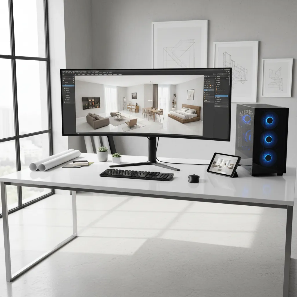Pantalla mostrando software de planificación de interiores en 3D