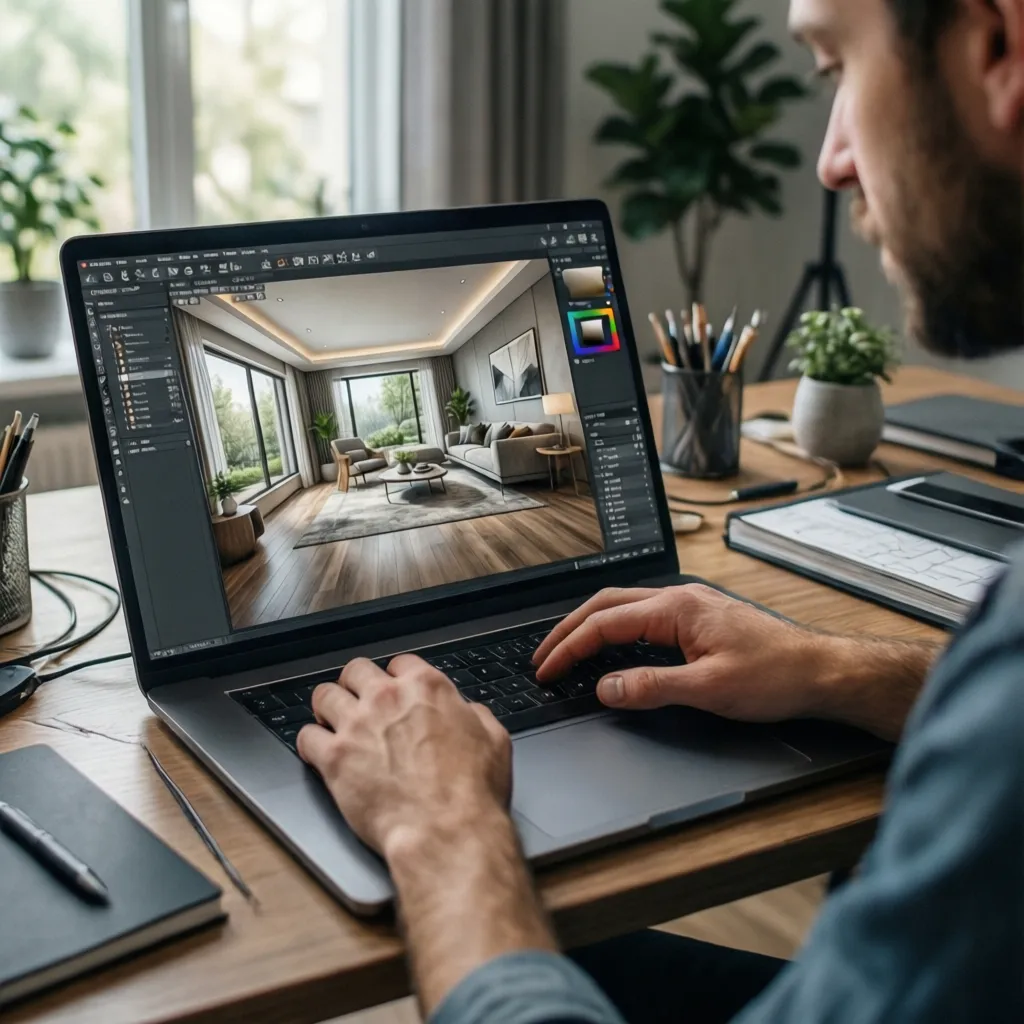 Persona usando software para planificar el diseño de una casa