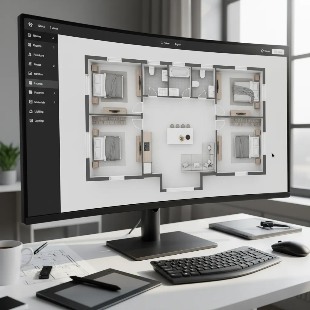 Pantalla mostrando distribución de habitaciones en un planificador digital