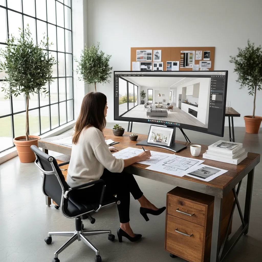 persona utilizando software de planificación de habitaciones en ordenador