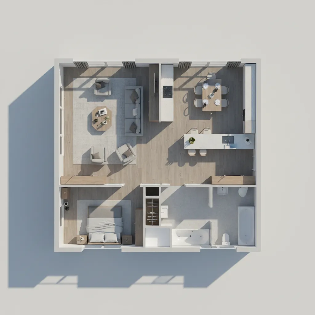 Plano de vivienda creado con un planificador 3D para organizar habitaciones