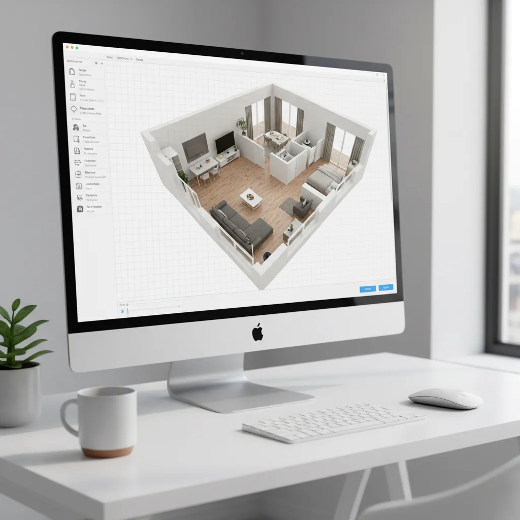 Pantalla mostrando software 3D para planificar la distribución de un apartamento