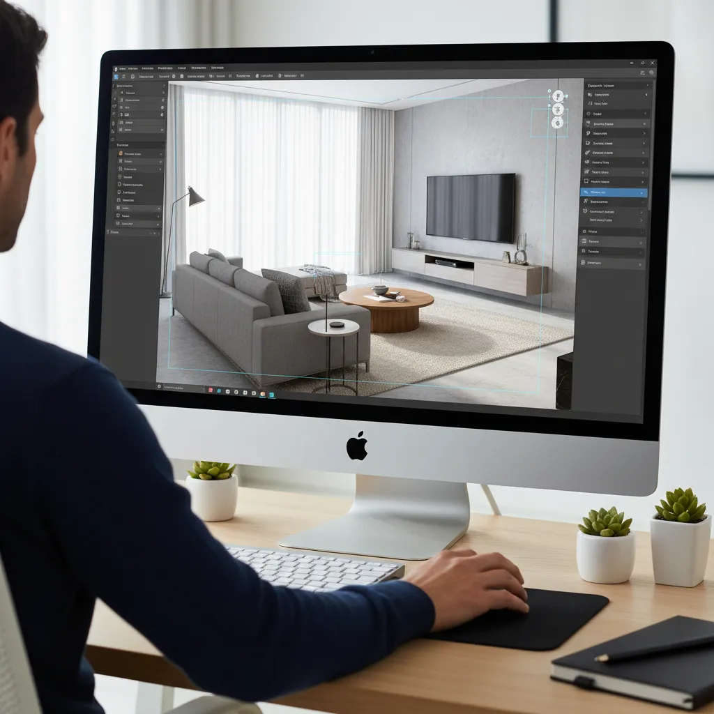 Pantalla mostrando diseño de habitación en software 3D de planificación de espacios