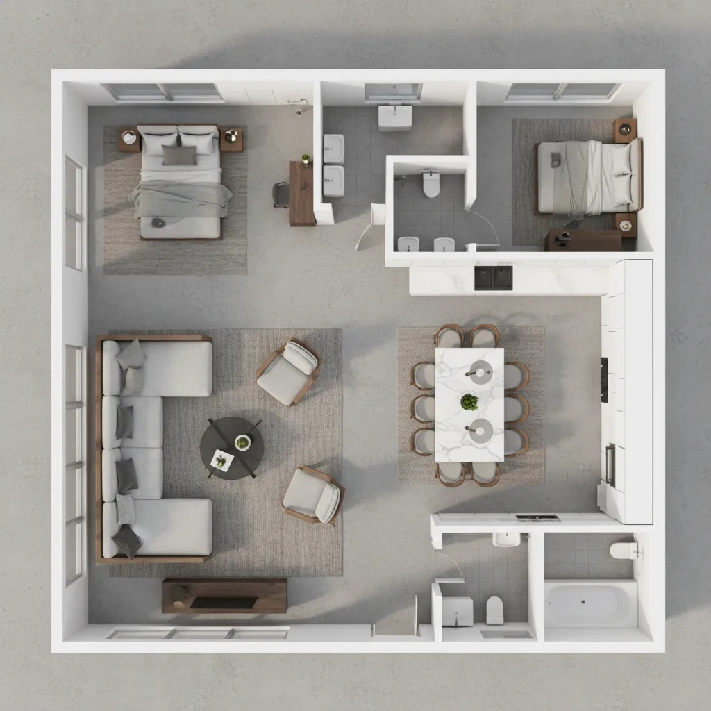 Plano detallado de distribución de una vivienda moderna