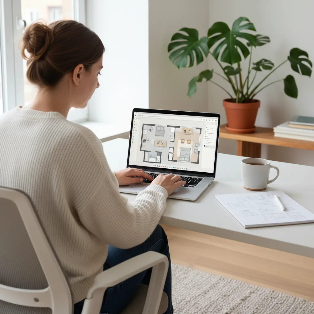 Persona utilizando software para planificar la distribución de una vivienda