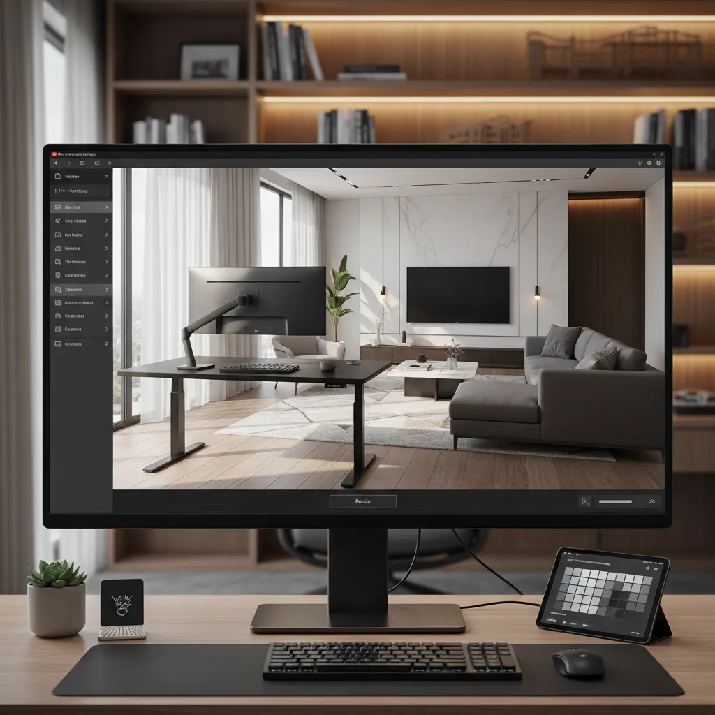 Pantalla de ordenador mostrando planificador de habitación con muebles