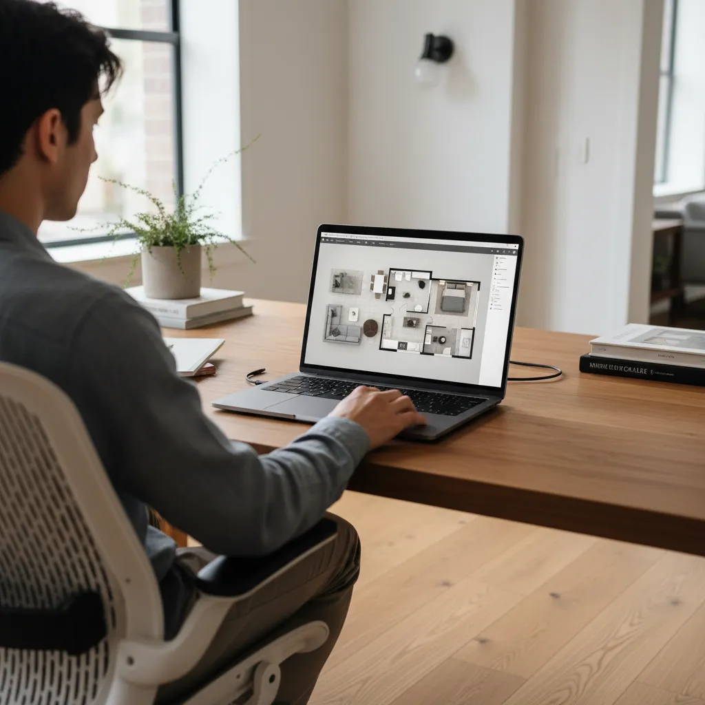 Persona diseñando la distribución de un apartamento en una herramienta digital