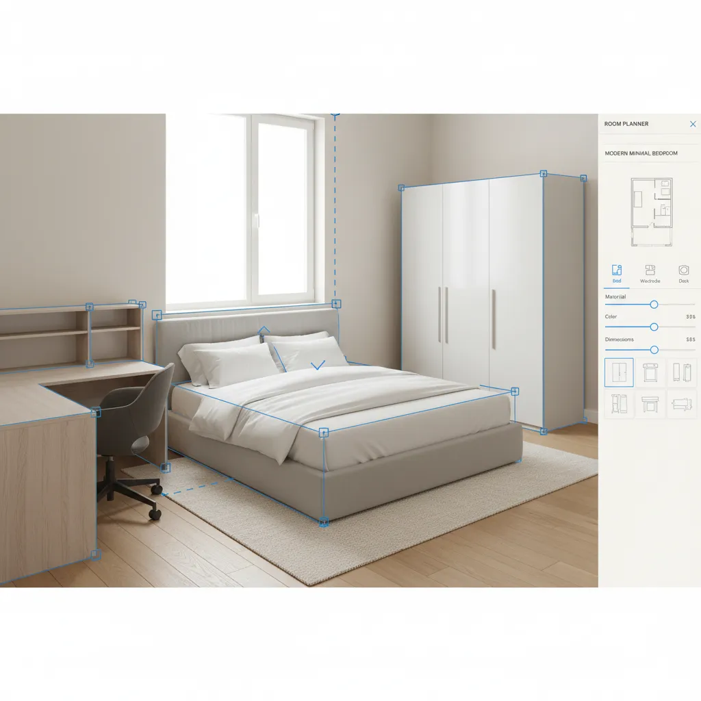 Diseño digital de una habitación con muebles reorganizados