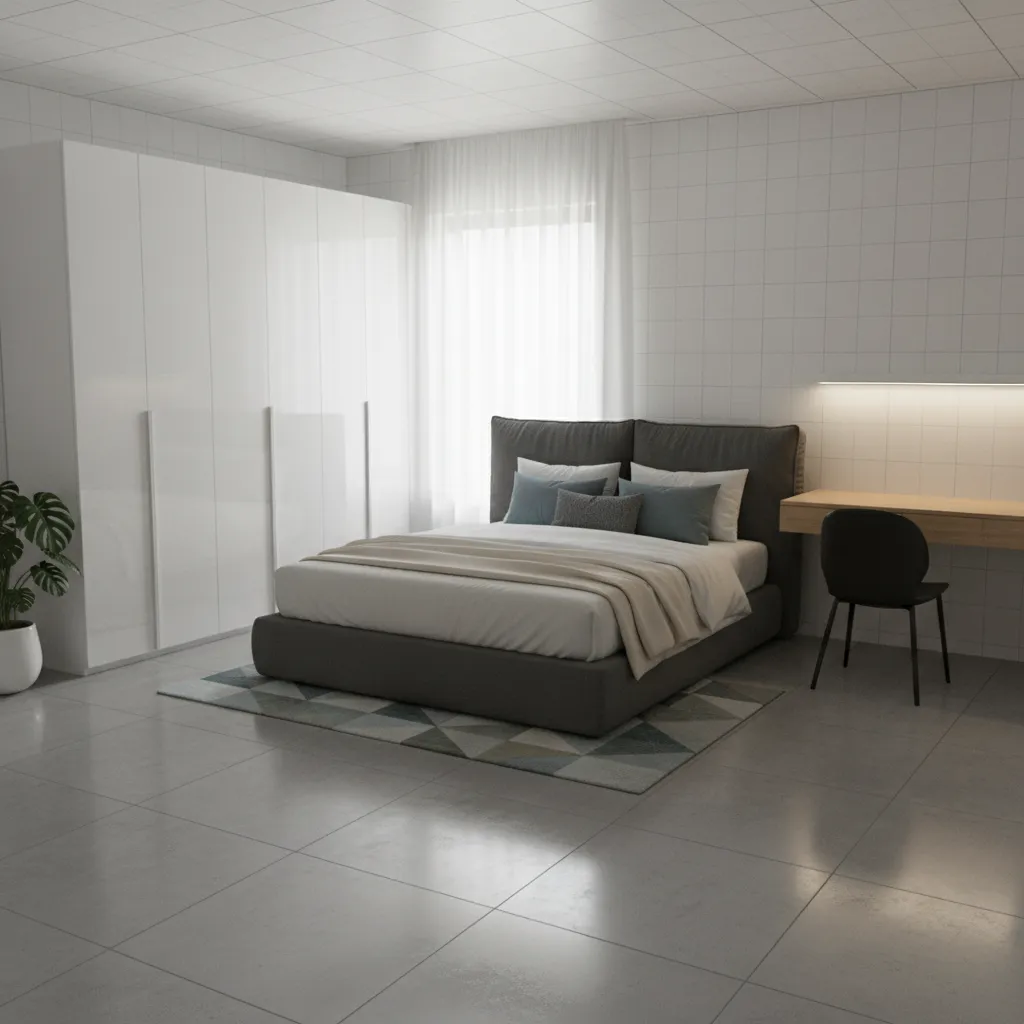 Visualización 3D de una habitación con muebles organizados digitalmente