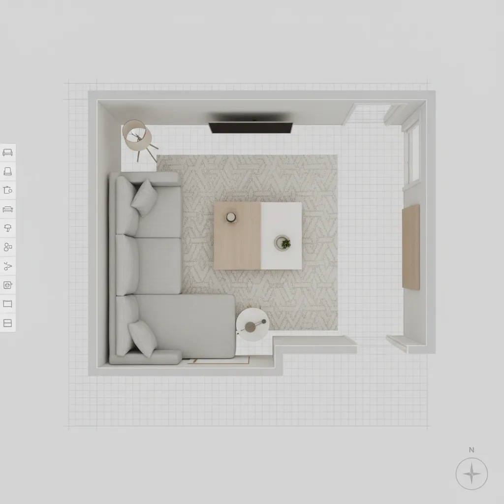 Planificador digital mostrando distribución de muebles en una habitación