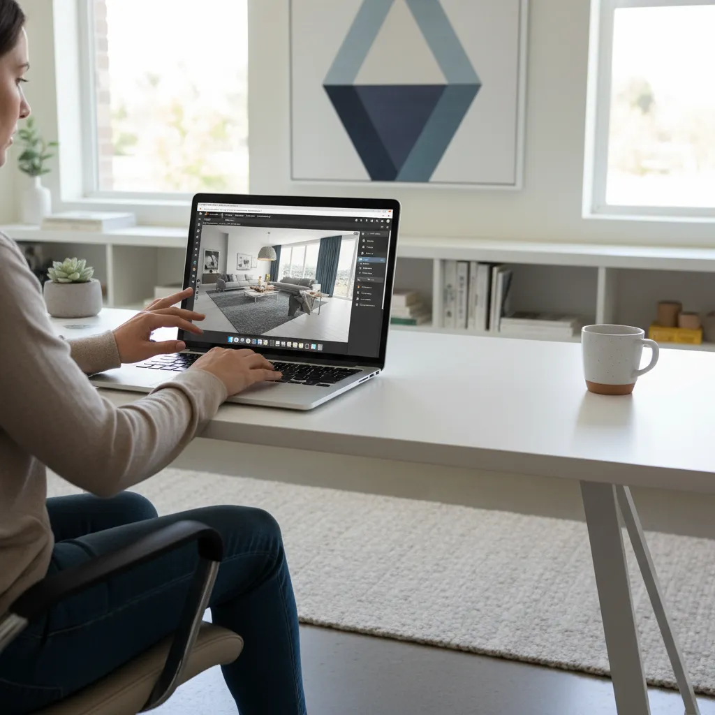 Persona utilizando un planificador digital para diseñar una habitación en 3D