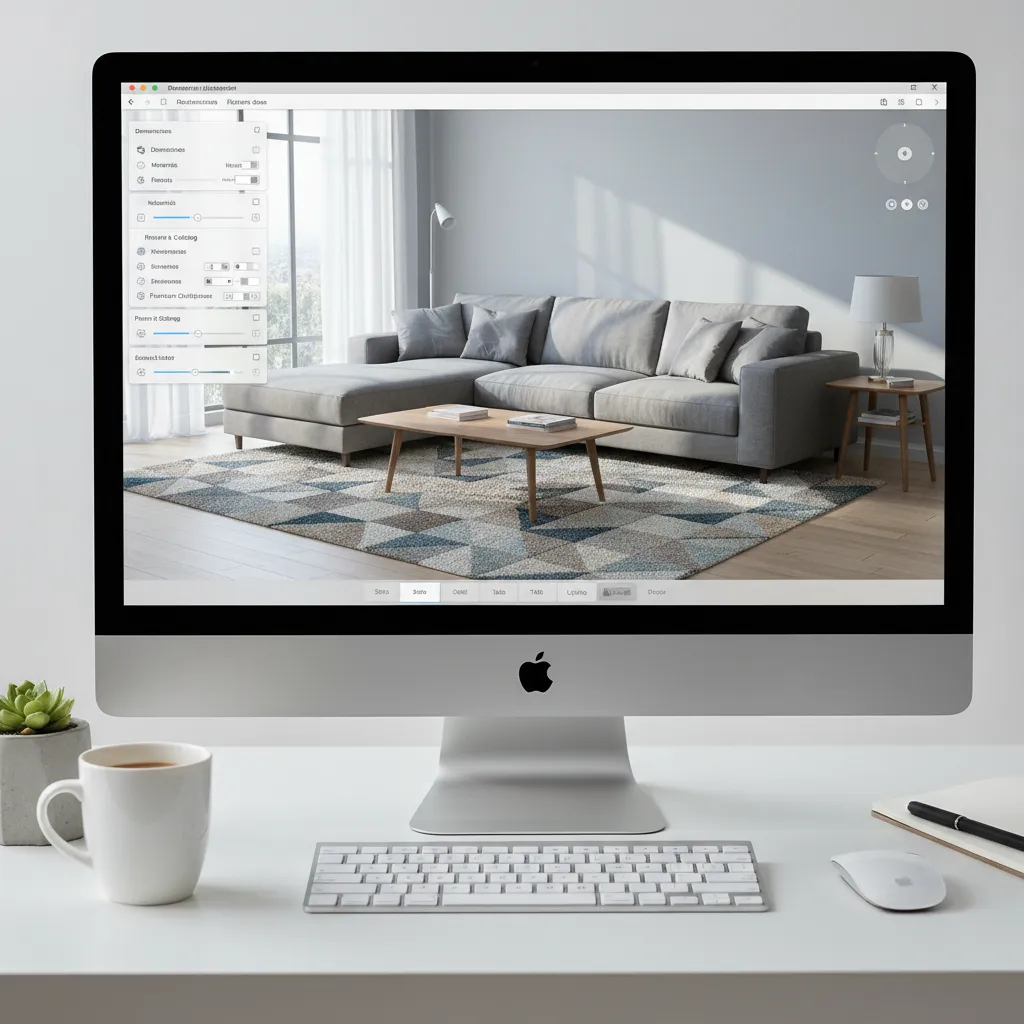 Interfaz de planificador de habitaciones en 3D en una computadora Mac