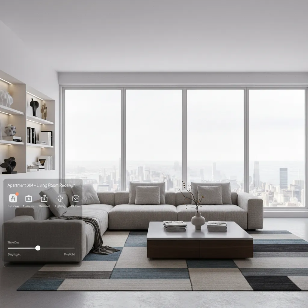 Visualización 3D de un salón generada desde una aplicación móvil