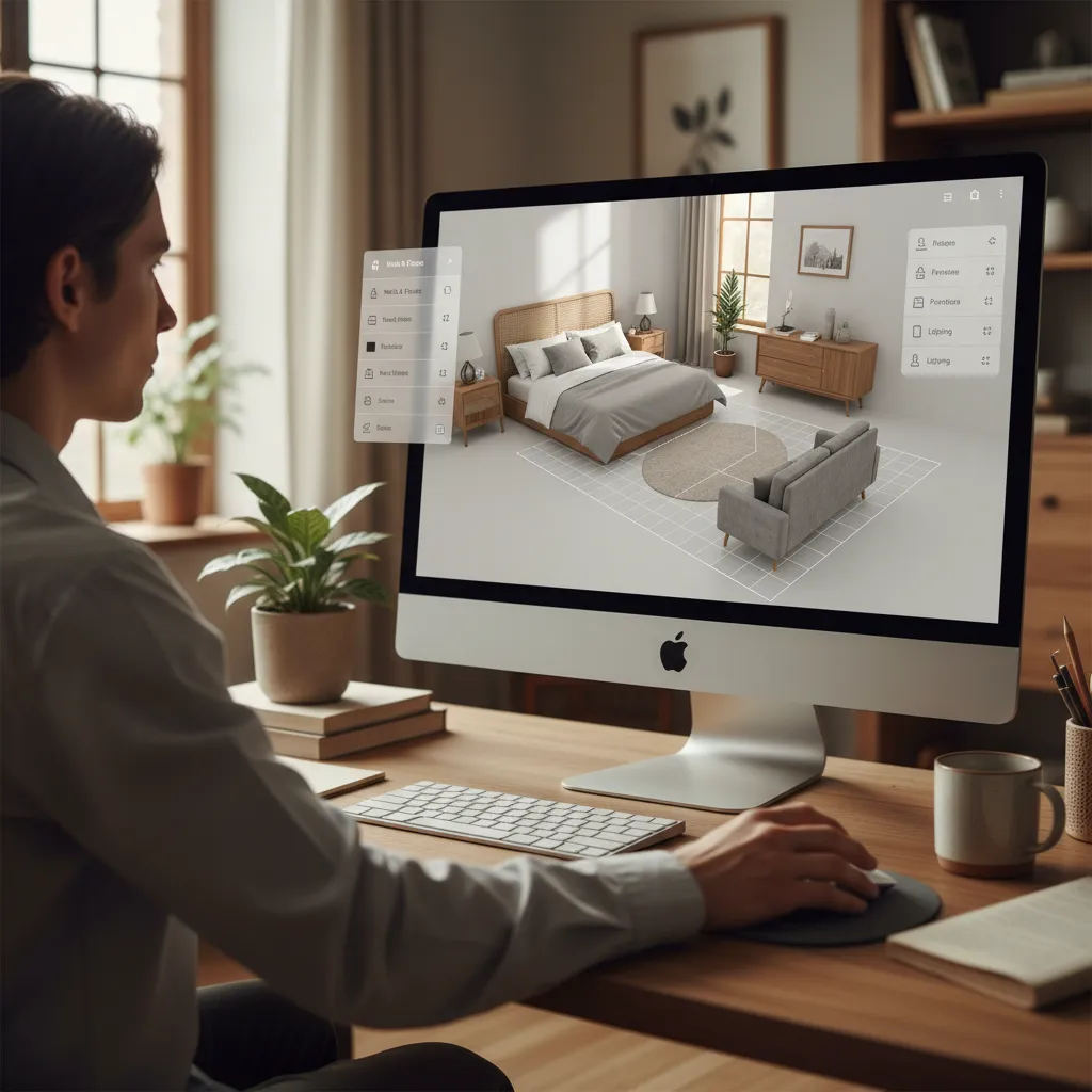 usuario moviendo muebles en un planificador digital de habitaciones