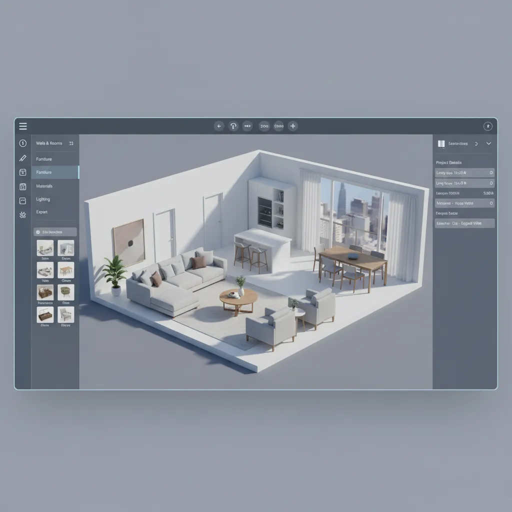 Pantalla de planificación de habitación en 3D mostrando colocación de muebles