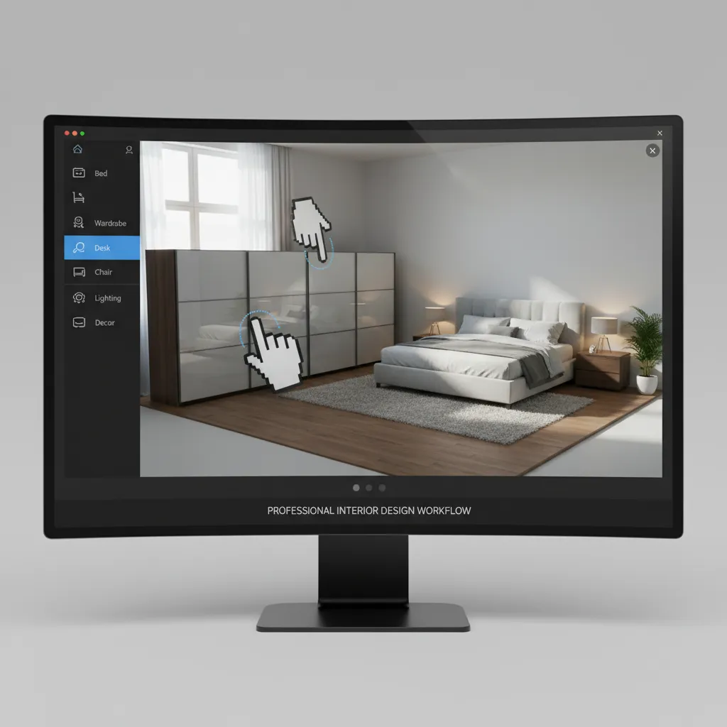 Herramienta digital organizando muebles dentro de una habitación