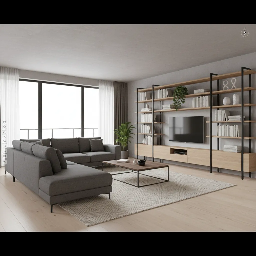 Diseño digital de una sala de estar con muebles colocados en un planificador 3D
