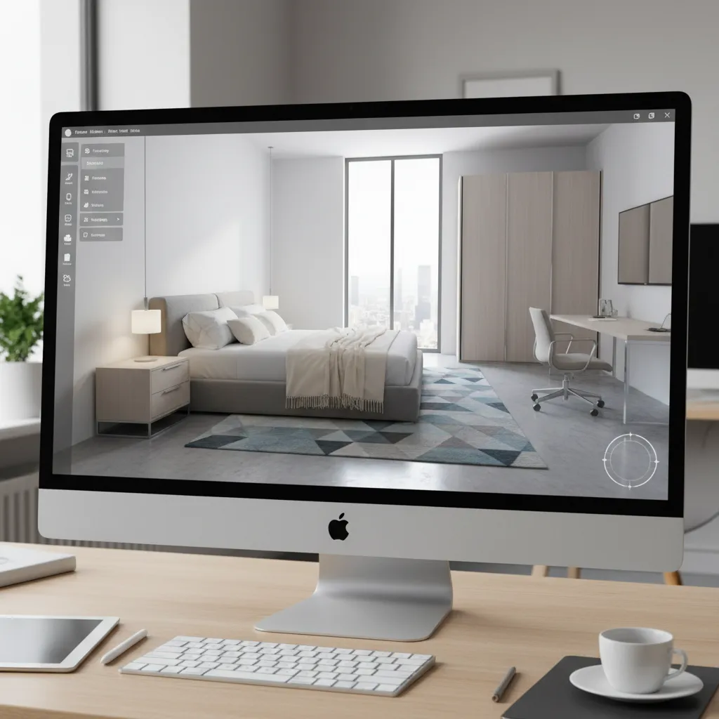 Interfaz de planificador de habitaciones mostrando diseño interior en 3D
