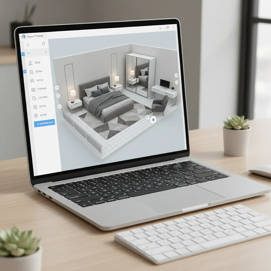 Planificador digital mostrando diseño de habitación en 3D