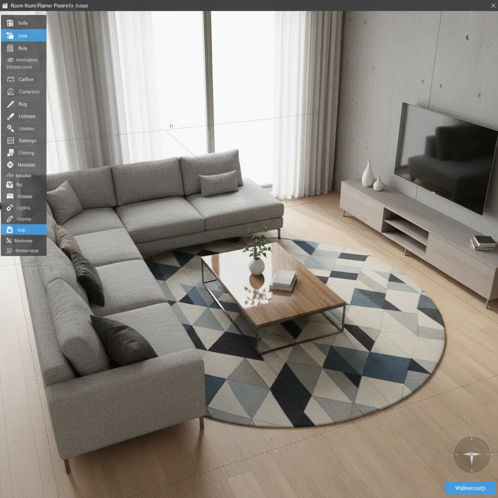 Planificador de habitaciones digital con muebles colocados en un salón