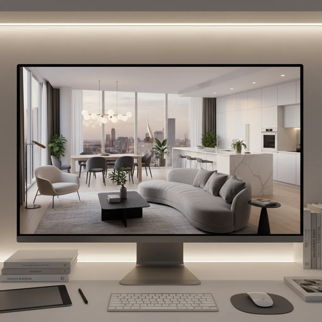 visualización digital 3D de diseño interior de vivienda