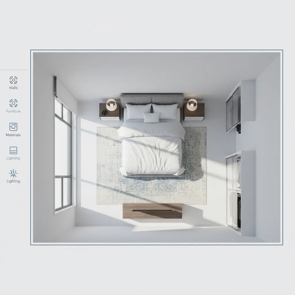 Planificador digital de habitaciones con muebles organizados