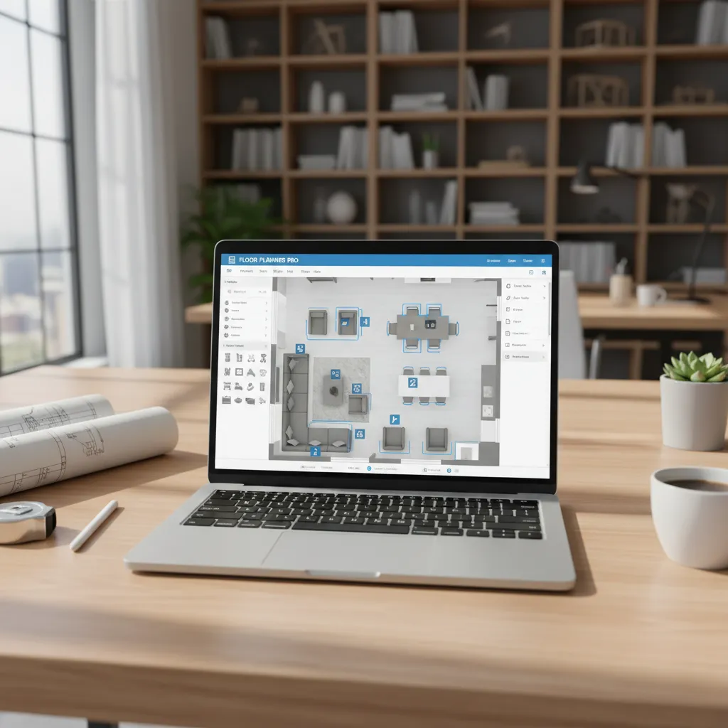 Pantalla con plano digital de una habitación y muebles organizados