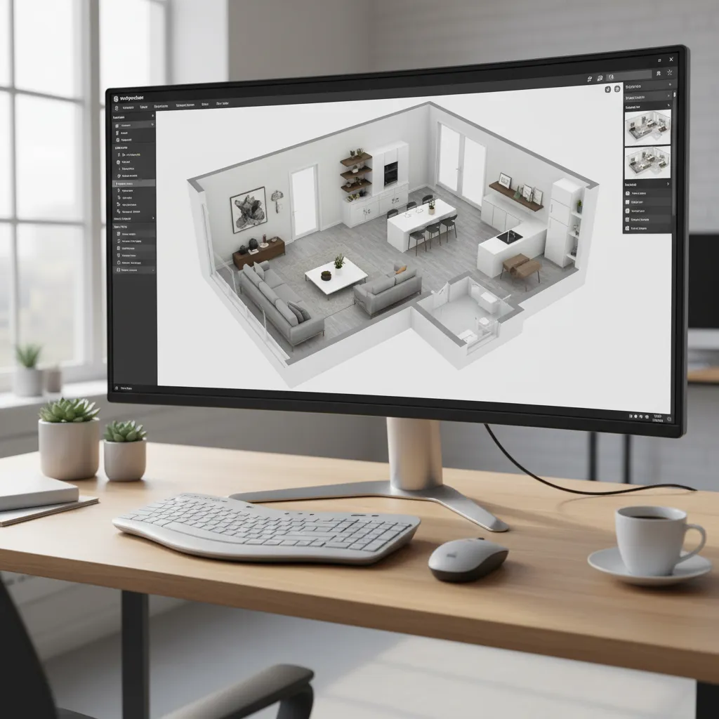 Pantalla mostrando un planificador digital de habitaciones en 3D
