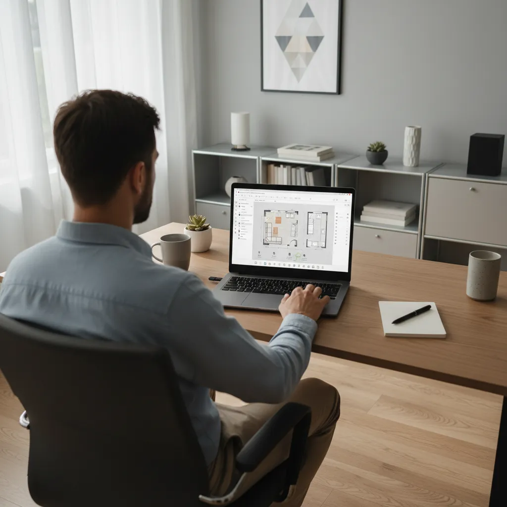 Persona planificando la distribución de muebles en una herramienta digital