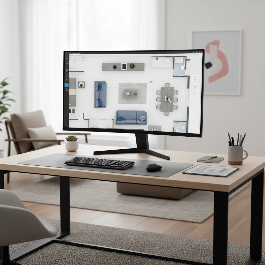 pantalla mostrando planificador digital de habitaciones con muebles